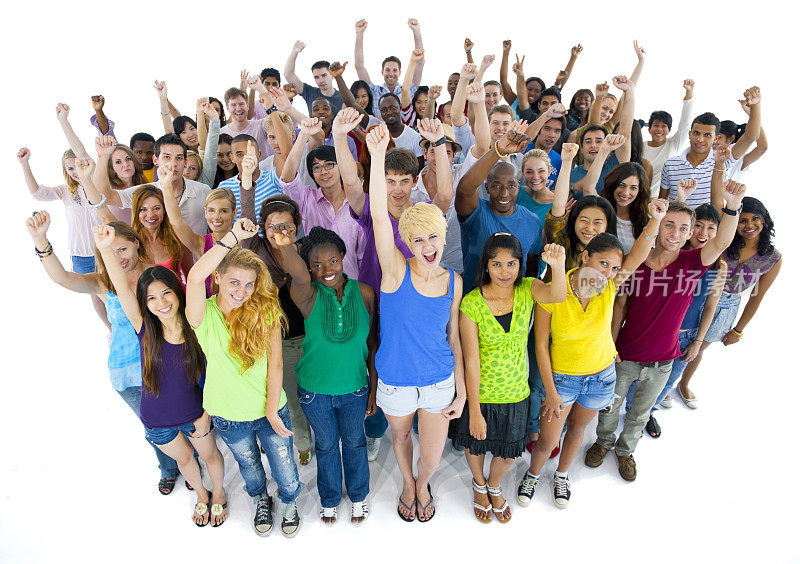 Large group of multi-ethnic young people celebrating重复图片